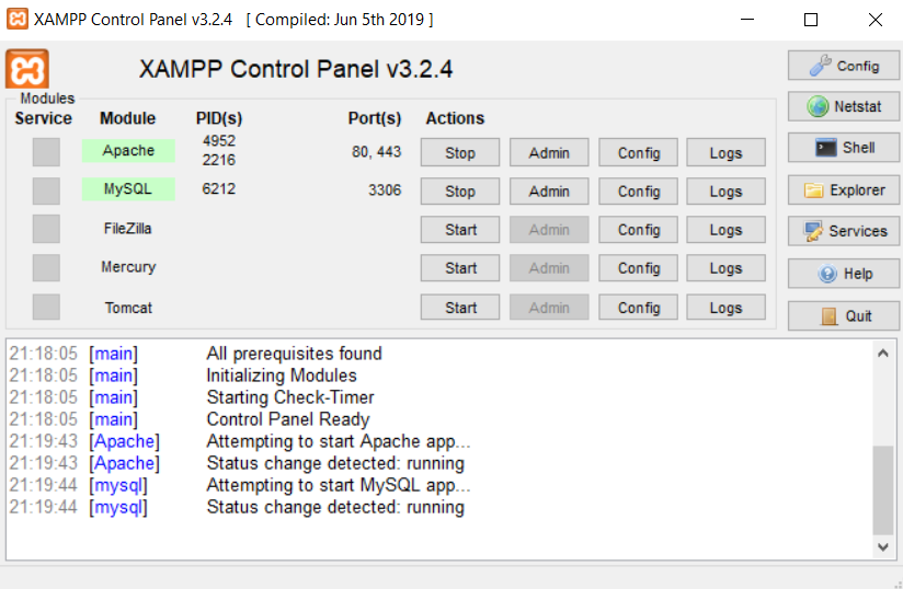 XAMPP Control Panel