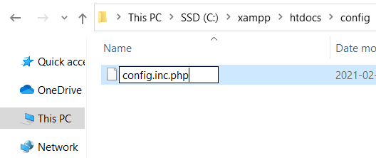 Renaming File to Config.inc.php 