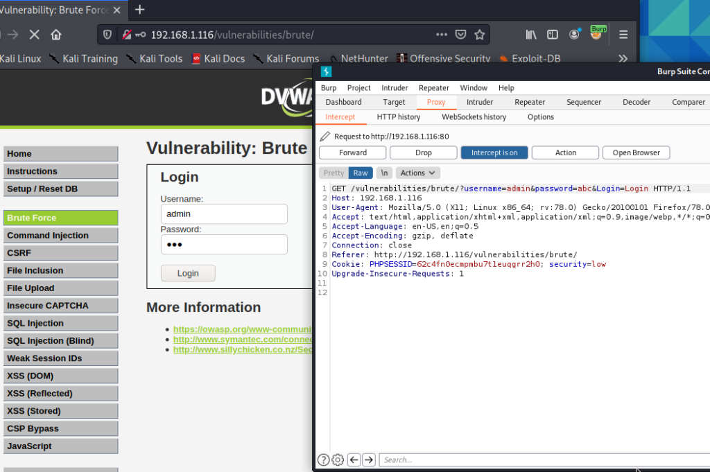 Brute Force DVWA Vulnerability