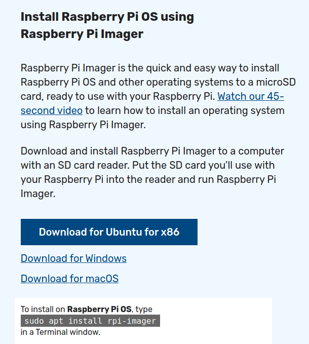 Downloading Raspberry Pi Imager