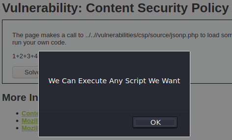 Script was Executed Successfully for the High DVWA CSP Vulnerability