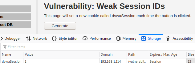 Low DVWA Weak Session IDs First Value is Equal to One