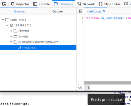 DVWA Medium JavaScript Vulnerability Formatting the Script