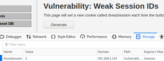 Weak Session IDs of DVWA Low Level: ID is Incremental