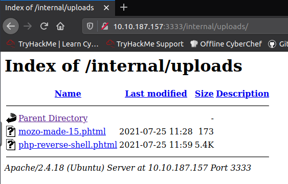 Uploads directory on the Vulnversity page