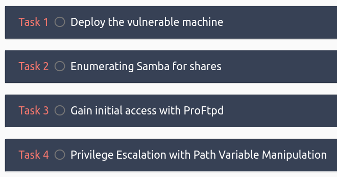 Tryhackme Kenobi room focuses on Samba shares, proftpd exploitation and privilege escalation