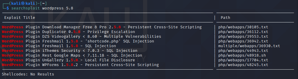Searching for WordPress exploits with Searchsploit