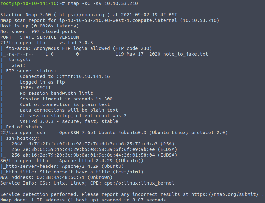 Initial nmap scan with version detection