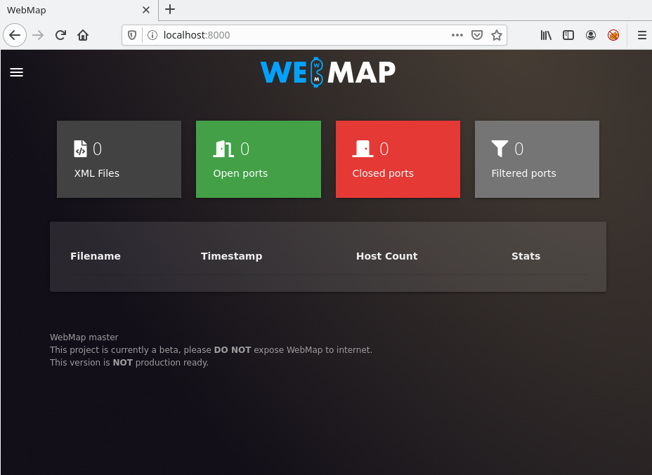 WebMap dashboard after successful authentication
