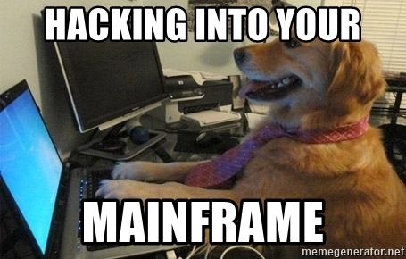 Hacker is hacking a mainframe