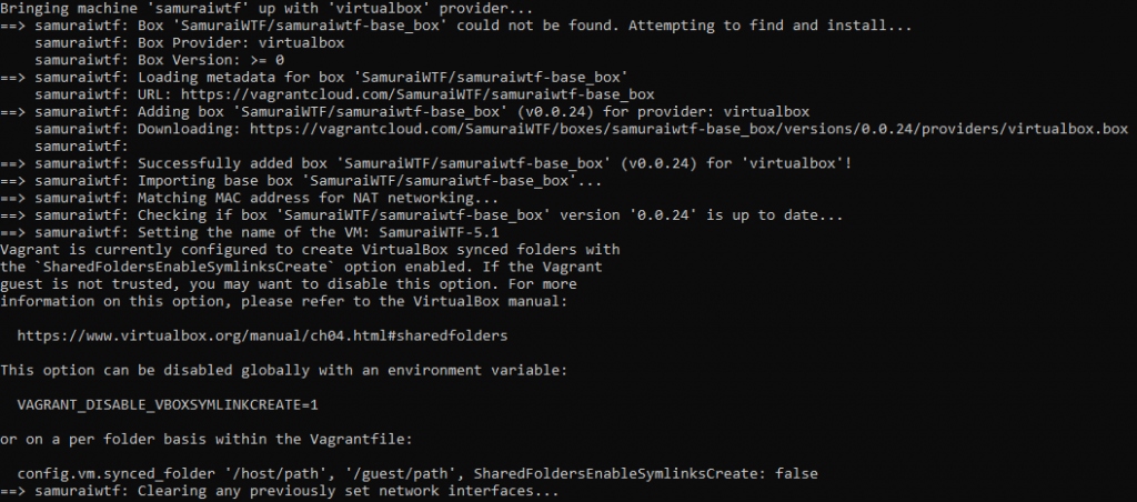 SamuraiWTF was installed with Vagrant