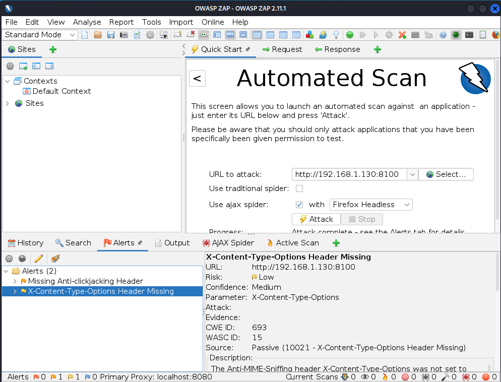 Moodle scan with OWASP ZAP