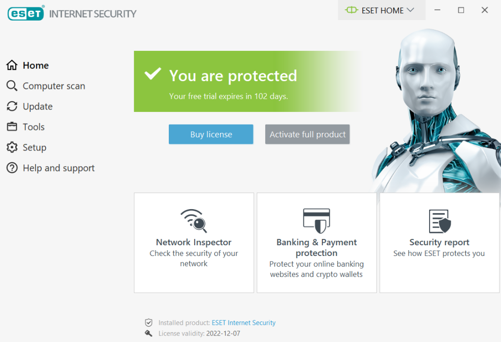 ESET Internet Security dashboard