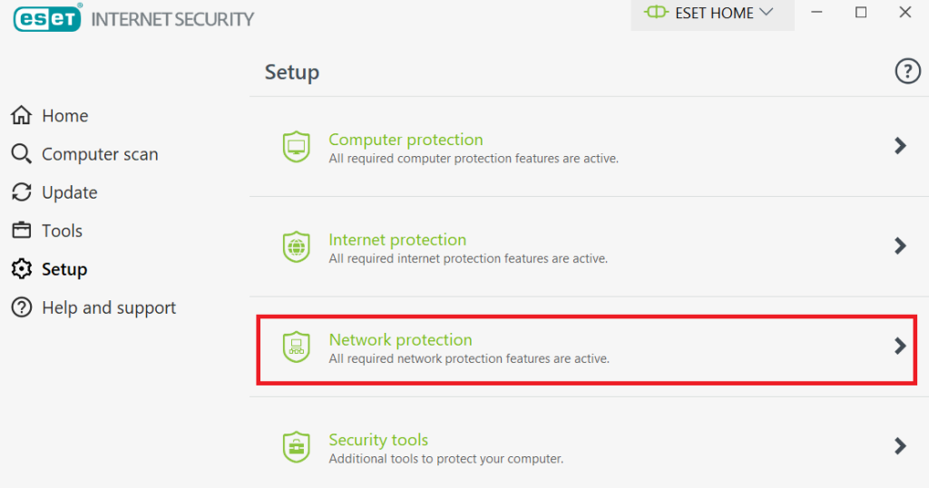 Network protection settings